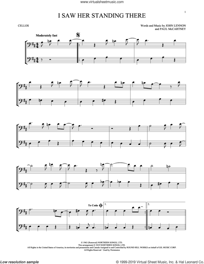 I Saw Her Standing There (arr. Mark Phillips) sheet music for two cellos (duet, duets) by The Beatles, Mark Phillips, John Lennon and Paul McCartney, intermediate skill level