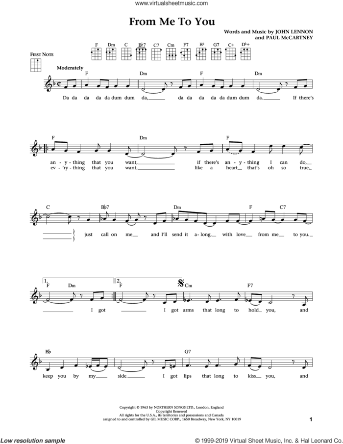 From Me To You (from The Daily Ukulele) (arr. Liz and Jim Beloff) sheet music for ukulele by The Beatles, Jim Beloff, Liz Beloff, John Lennon and Paul McCartney, intermediate skill level