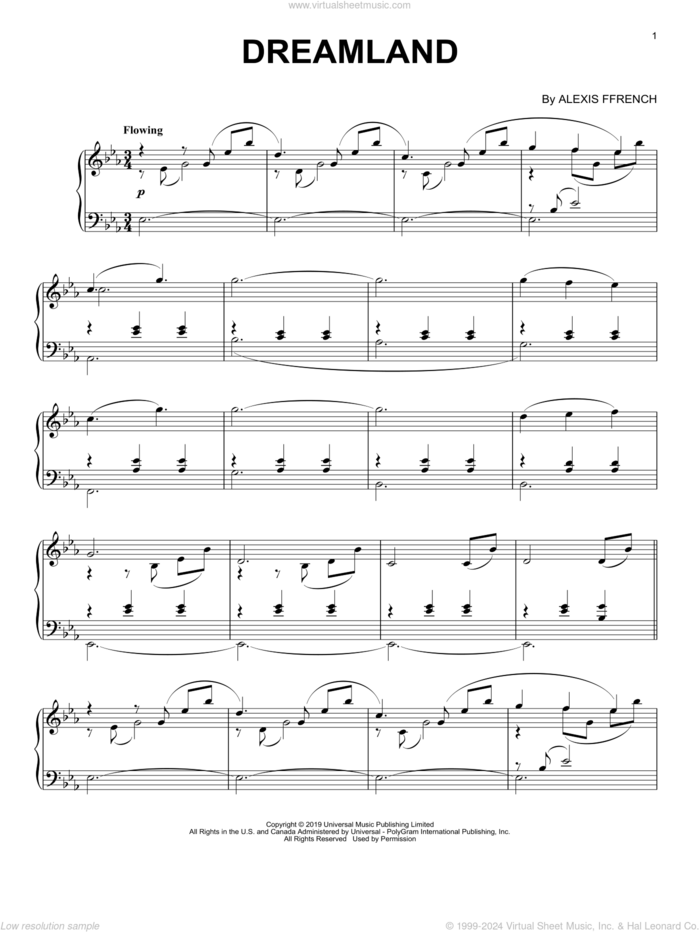 Dreamland sheet music for piano solo by Alexis Ffrench, classical score, intermediate skill level