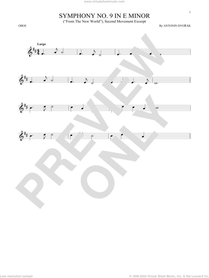 Symphony No. 9 In E Minor (From The New World), Second Movement Excerpt sheet music for oboe solo by Antonin Dvorak, classical score, intermediate skill level