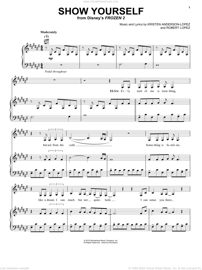Show Yourself (from Disney's Frozen 2) sheet music for voice, piano or guitar by Idina Menzel and Evan Rachel Wood, Kristen Anderson-Lopez and Robert Lopez, intermediate skill level