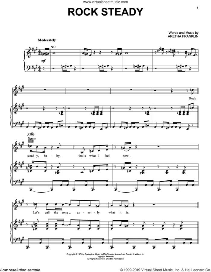 Rock Steady sheet music for voice, piano or guitar by Aretha Franklin, intermediate skill level