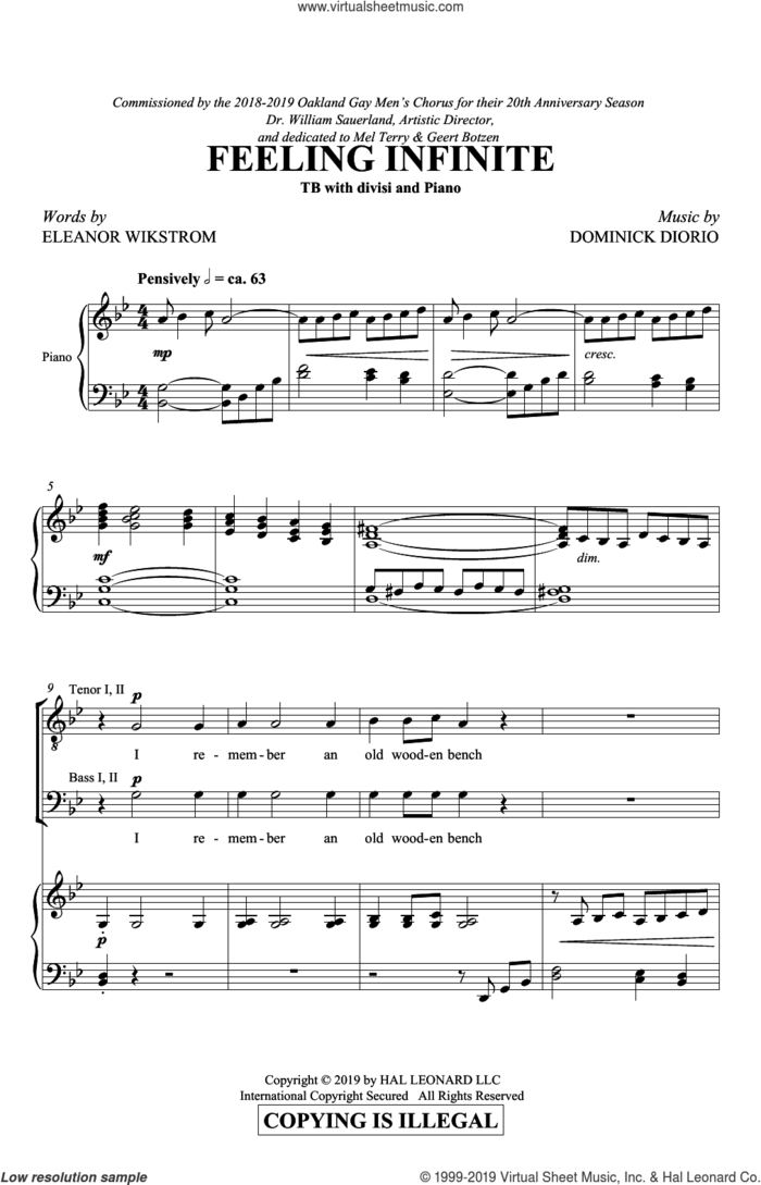 Feeling Infinite sheet music for choir (TTBB: tenor, bass) by Dominick DiOrio, Eleanor Wikstrom and Eleanor Wikstrom and Dominick DiOrio, intermediate skill level