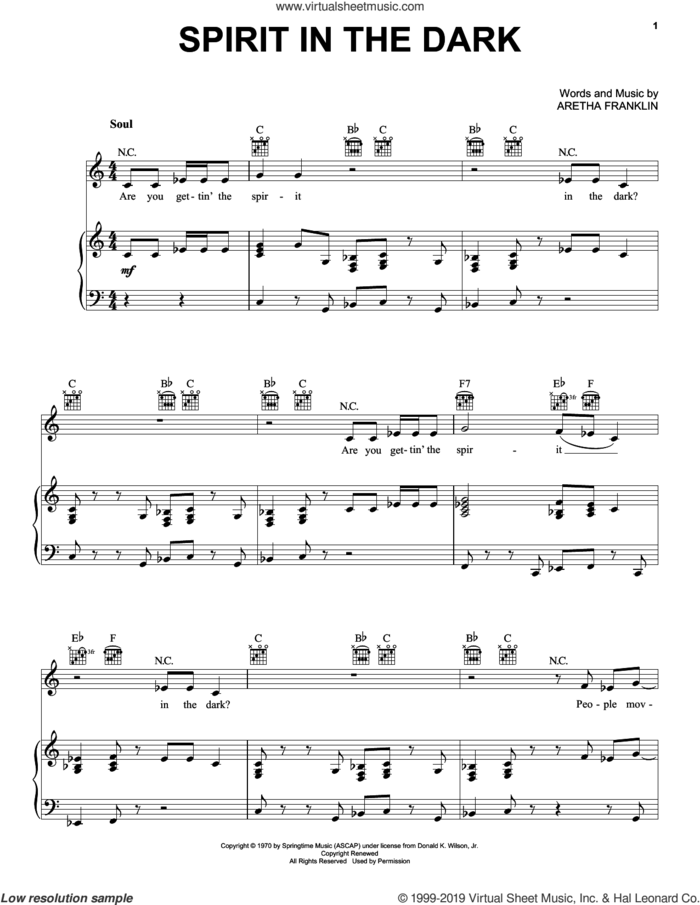 Spirit In The Dark (from the musical A Night With Janis Joplin) sheet music for voice, piano or guitar by Janis Joplin, Mary Bridget Davies and Allison Blackwell and Aretha Franklin, intermediate skill level