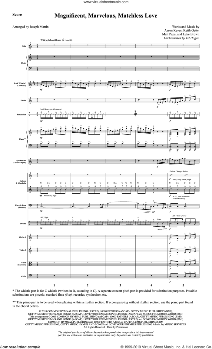 Magnificent, Marvelous, Matchless Love (arr. Joseph M. Martin) (COMPLETE) sheet music for orchestra/band by Joseph M. Martin, Aaron Keyes, Keith and Kristyn Getty, Keith Getty, Kristyn Getty, Luke Brown and Matt Papa, intermediate skill level