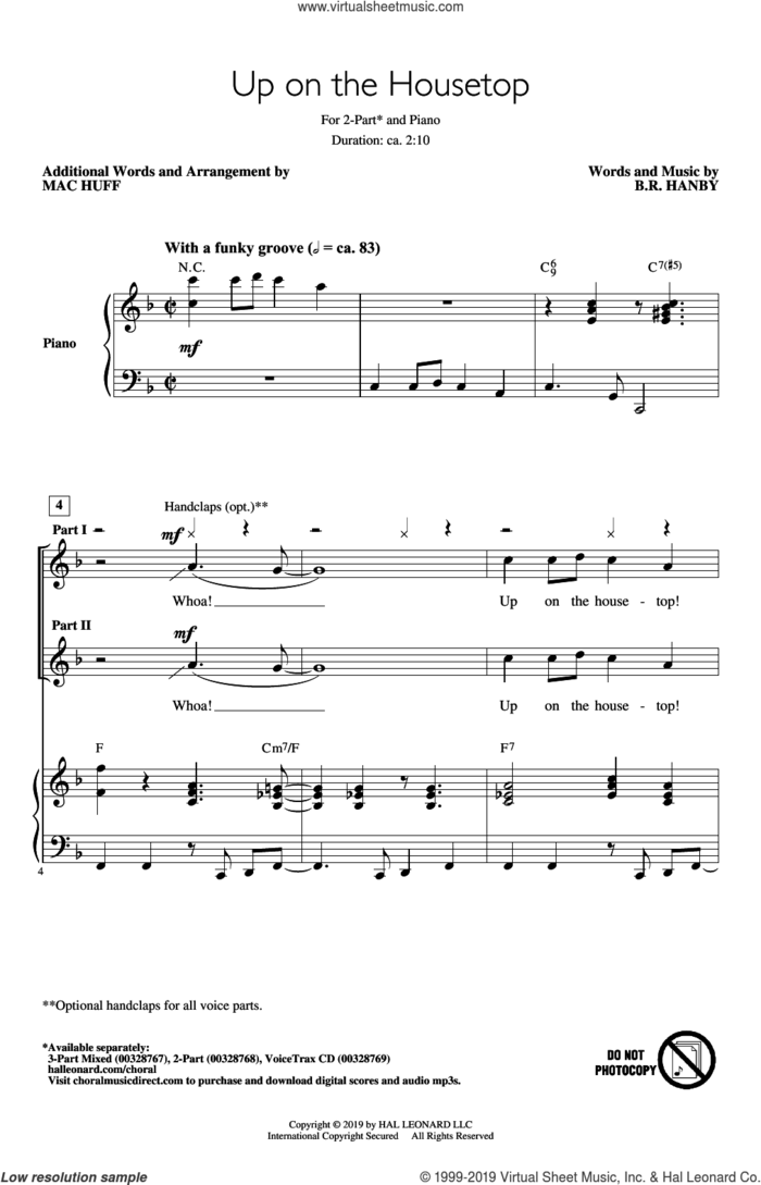 Up On The Housetop (arr. Mac Huff) sheet music for choir (2-Part) by Benjamin Hanby and Mac Huff, intermediate duet