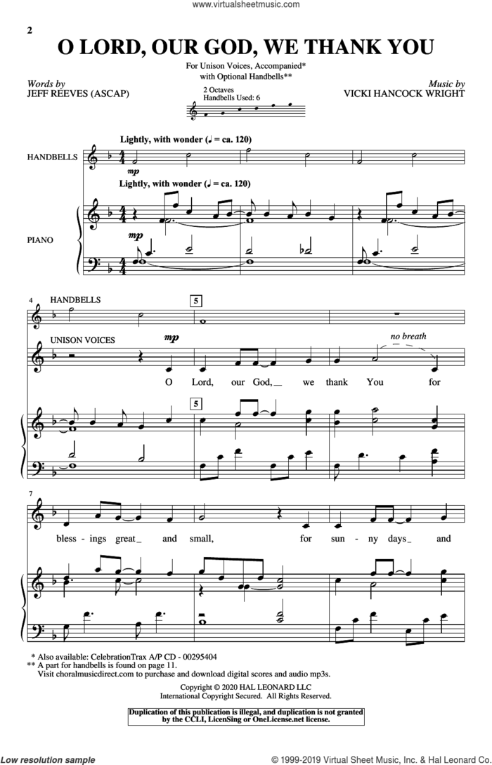 O Lord, Our God, We Thank You sheet music for choir (Unison) by Vicki Hancock Wright, Jeff Reeves and Jeff Reeves and Vicki Hancock Wright, intermediate skill level