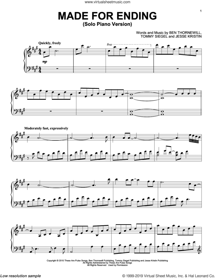 Made For Ending sheet music for piano solo by Jukebox The Ghost, Ben Thornewill, Jesse Kristin and Tommy Siegel, intermediate skill level
