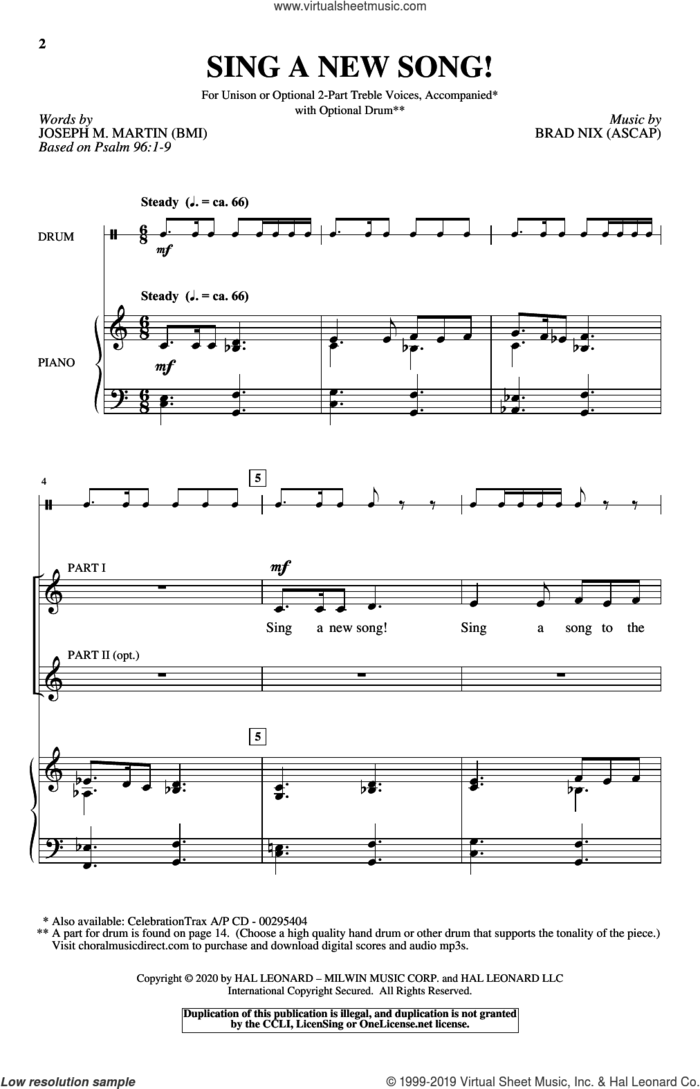 Sing A New Song! sheet music for choir (Unison) by Brad Nix, Joseph M. Martin and Joseph M. Martin and Brad Nix, intermediate skill level