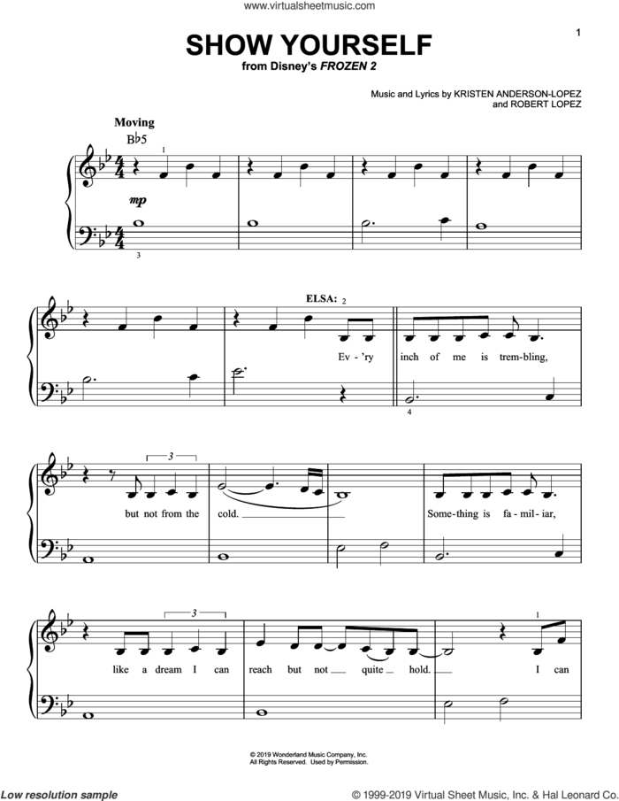 Show Yourself (from Disney's Frozen 2) sheet music for piano solo by Idina Menzel and Evan Rachel Wood, Kristen Anderson-Lopez and Robert Lopez, easy skill level