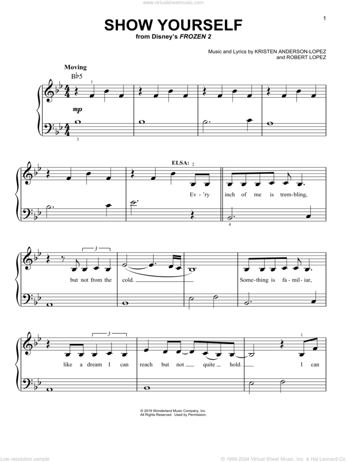 Show Yourself (from Disney's Frozen 2) sheet music for piano solo by Idina Menzel and Evan Rachel Wood, Kristen Anderson-Lopez and Robert Lopez, easy skill level