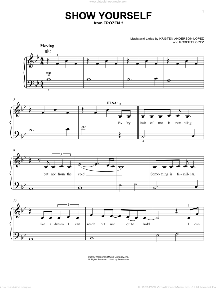Show Yourself (from Disney's Frozen 2) sheet music for piano solo by Idina Menzel and Evan Rachel Wood, Kristen Anderson-Lopez and Robert Lopez, easy skill level