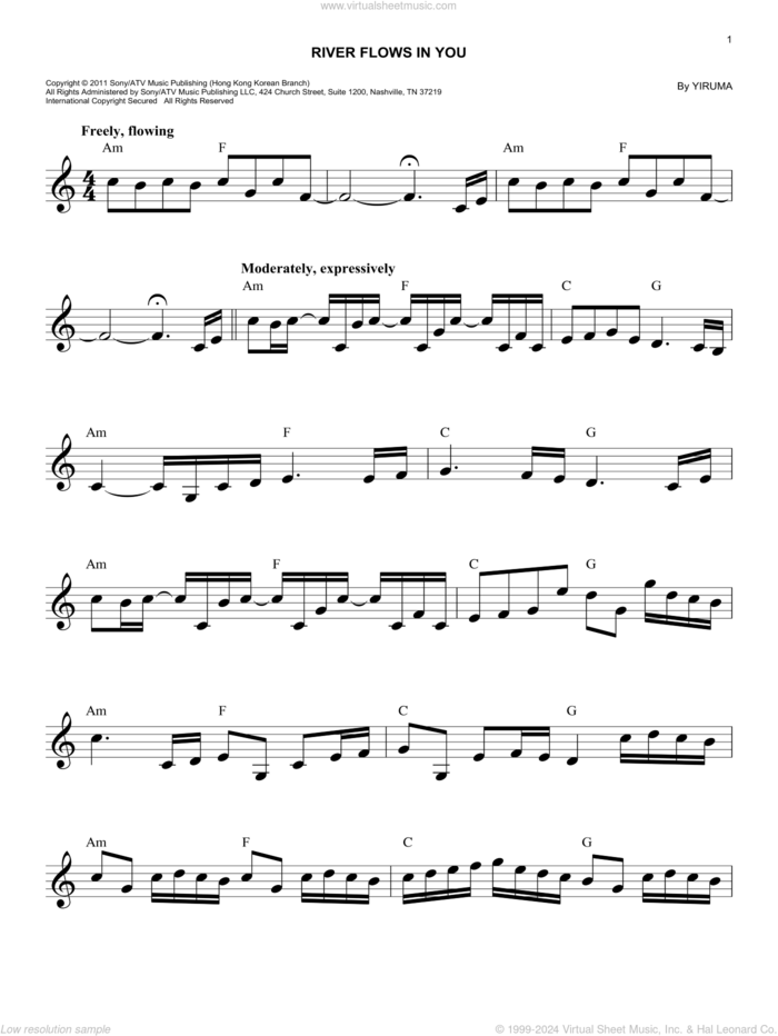 River Flows In You sheet music for voice and other instruments (fake book) by Yiruma, classical score, easy skill level