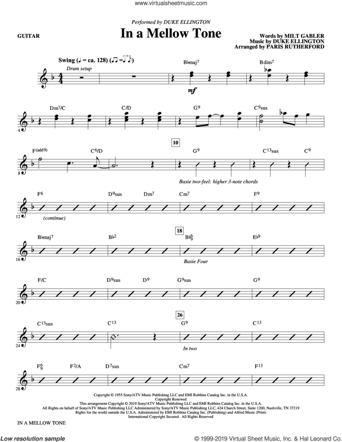 In a Mellow Tone (arr. Paris Rutherford) (complete set of parts) sheet music for orchestra/band by Duke Ellington, Milt Gabler and Paris Rutherford, intermediate skill level
