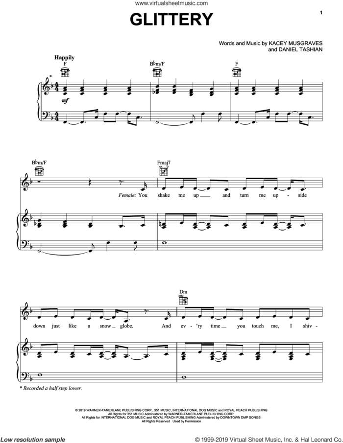 Glittery (feat. Troye Sivan) sheet music for voice, piano or guitar by Kacey Musgraves feat. Troye Sivan, Troye Sivan, Daniel Tashian and Kacey Musgraves, intermediate skill level