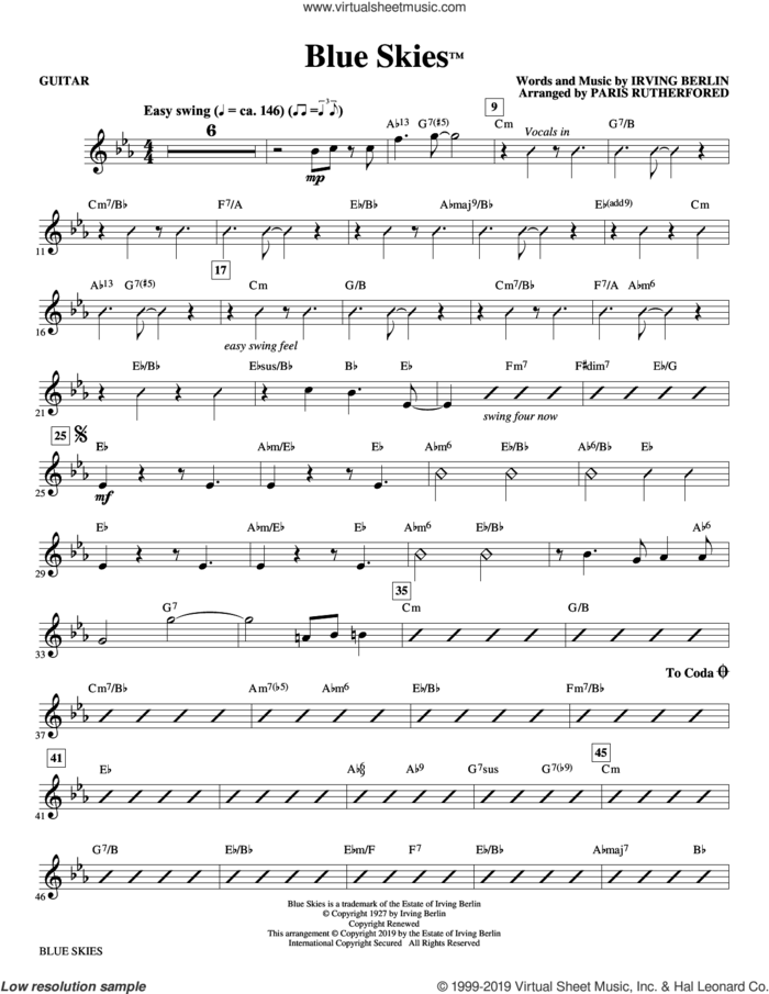 Blue Skies (arr. Paris Rutherford) (complete set of parts) sheet music for orchestra/band by Irving Berlin and Paris Rutherford, intermediate skill level