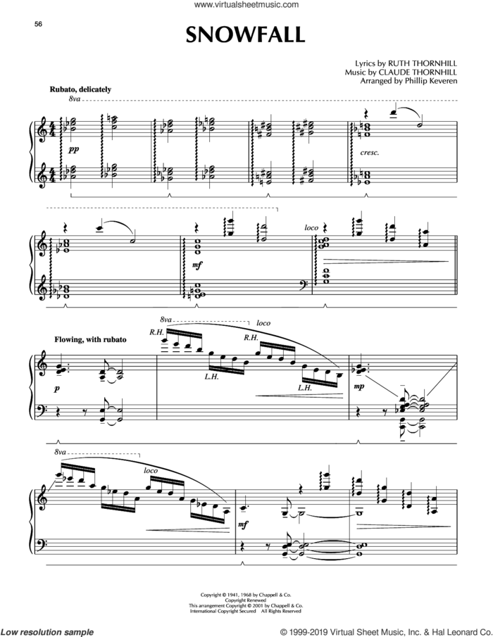 Snowfall [Jazz version] (arr. Phillip Keveren) sheet music for piano solo by Tony Bennett, Phillip Keveren, Claude Thornhill and Ruth Thornhill, intermediate skill level