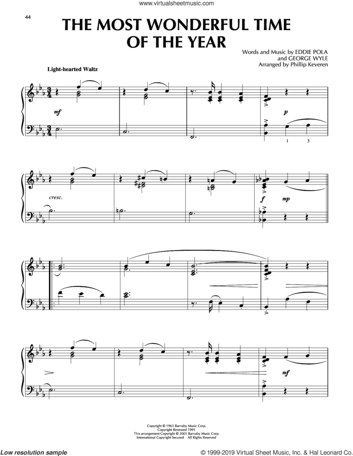 The Most Wonderful Time Of The Year [Jazz version] (arr. Phillip Keveren) sheet music for piano solo by Andy Williams, Phillip Keveren, Eddie Pola and George Wyle, intermediate skill level