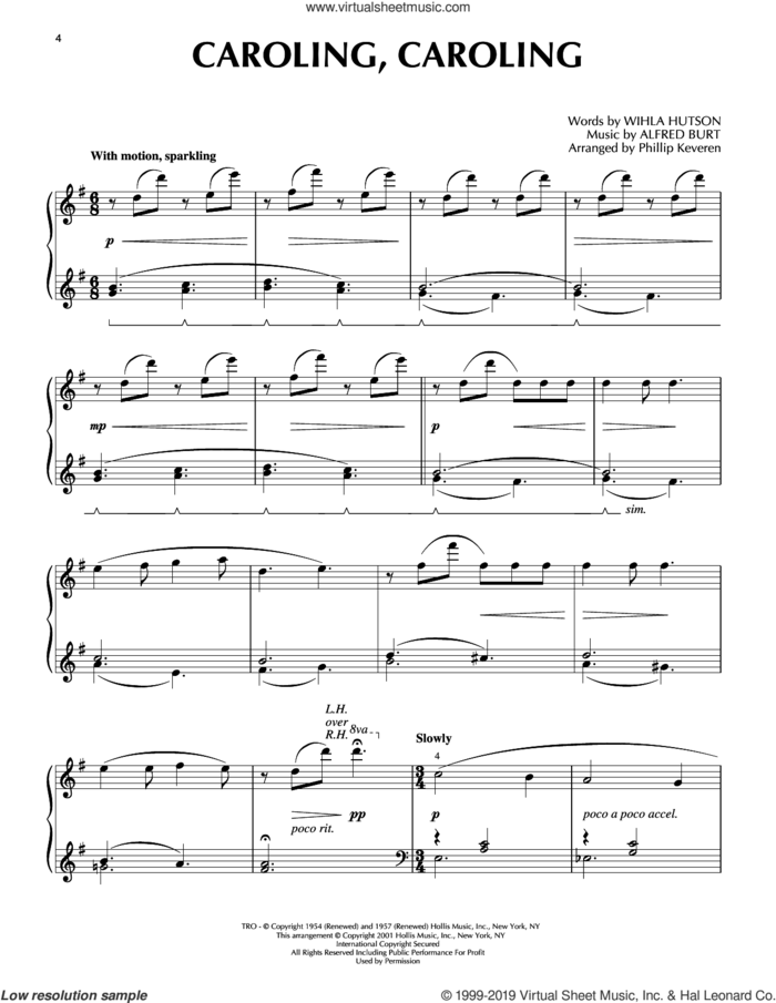 Caroling, Caroling [Jazz version] (arr. Phillip Keveren) sheet music for piano solo by Alfred Burt, Phillip Keveren, Wihla Hutson and Wihla Hutson and Alfred Burt, intermediate skill level