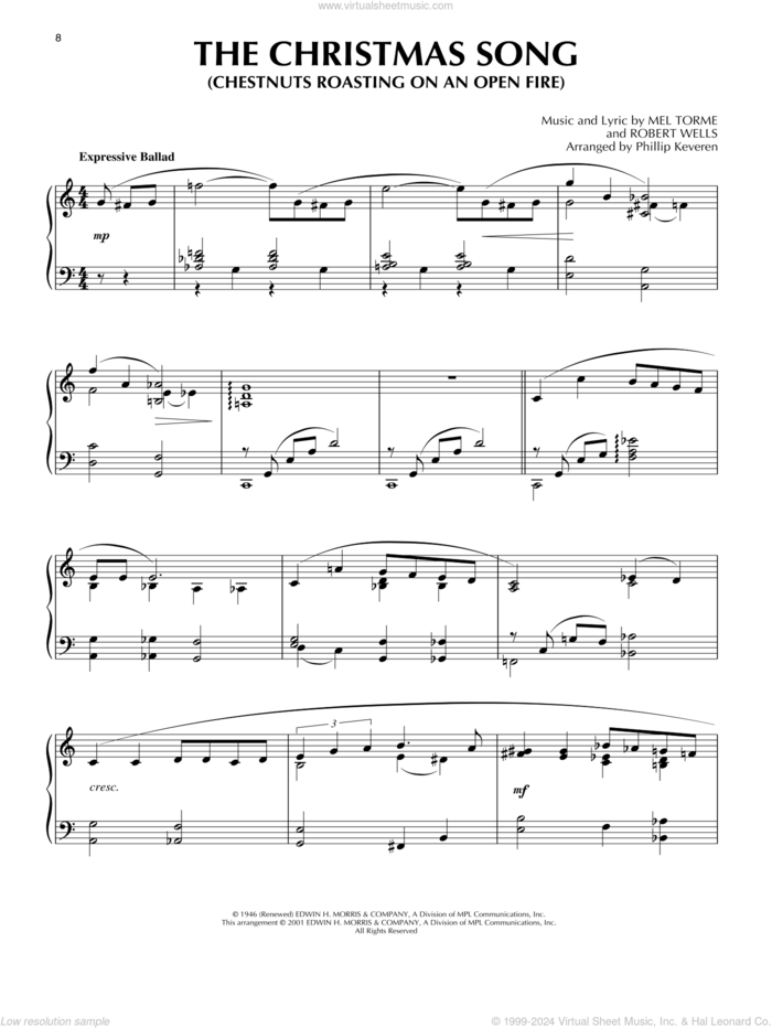 The Christmas Song (Chestnuts Roasting On An Open Fire) [Jazz version] (arr. Phillip Keveren) sheet music for piano solo by Mel Torme, Phillip Keveren and Robert Wells, intermediate skill level