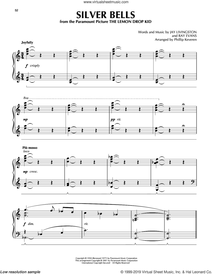 Silver Bells [Jazz version] (arr. Phillip Keveren) sheet music for piano solo by Jay Livingston, Phillip Keveren, Jay Livingston & Ray Evans and Ray Evans, intermediate skill level