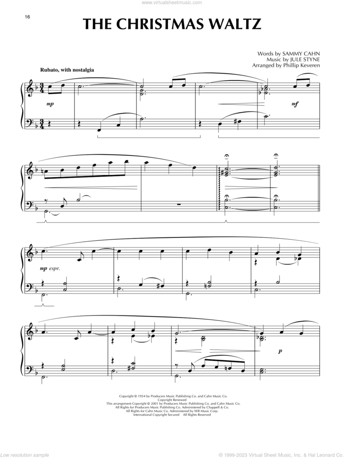 The Christmas Waltz [Jazz version] (arr. Phillip Keveren), (intermediate) (arr. Phillip Keveren) sheet music for piano solo by Sammy Cahn, Phillip Keveren, Jule Styne and Jule Styne and Sammy Cahn, intermediate skill level