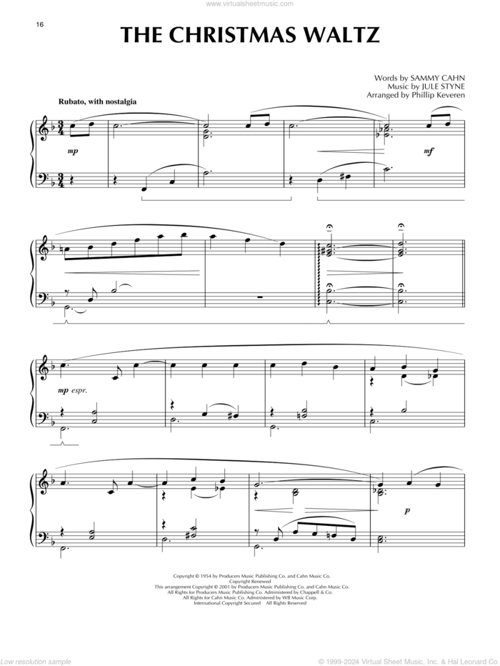 The Christmas Waltz [Jazz version] (arr. Phillip Keveren), (intermediate) (arr. Phillip Keveren) sheet music for piano solo by Sammy Cahn, Phillip Keveren, Jule Styne and Jule Styne and Sammy Cahn, intermediate skill level