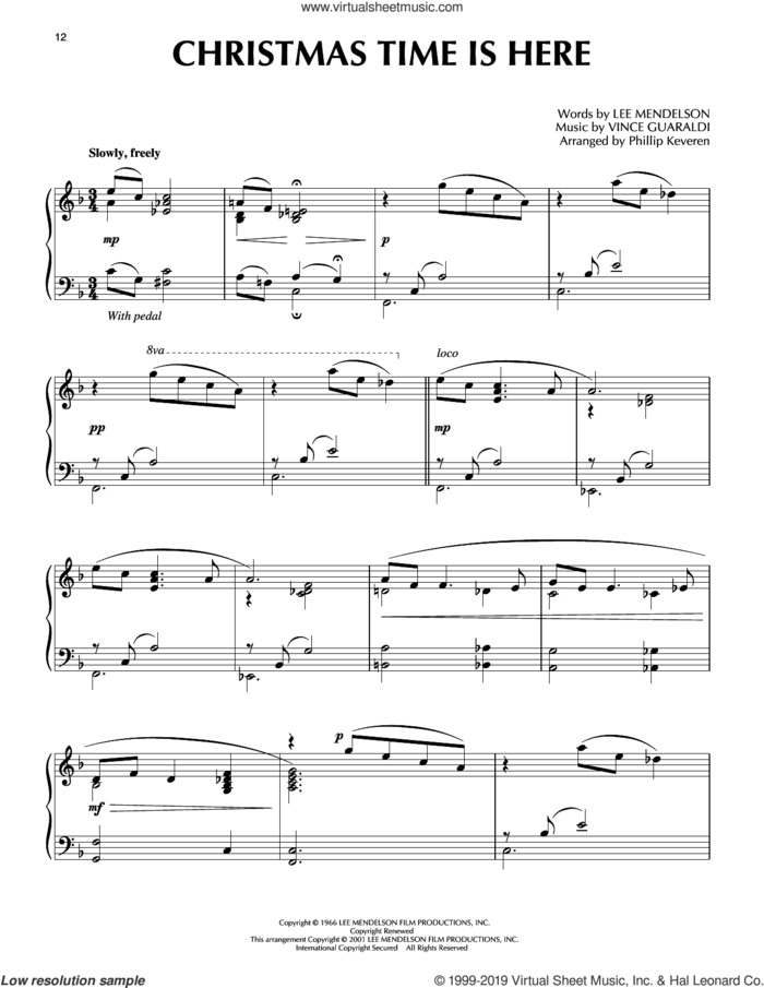 Christmas Time Is Here [Jazz version] (arr. Phillip Keveren), (intermediate) (arr. Phillip Keveren) sheet music for piano solo by Vince Guaraldi, Phillip Keveren and Lee Mendelson, intermediate skill level