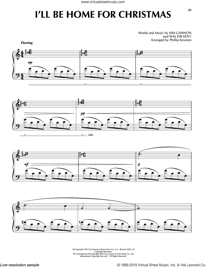 I'll Be Home For Christmas [Jazz version] (arr. Phillip Keveren) sheet music for piano solo by Kim Gannon, Phillip Keveren, Kim Gannon & Walter Kent and Walter Kent, intermediate skill level