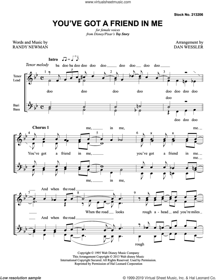 You've Got A Friend In Me (from Toy Story) (arr. Dan Wessler) sheet music for choir (SSA: soprano, alto) by Randy Newman and Dan Wessler, intermediate skill level