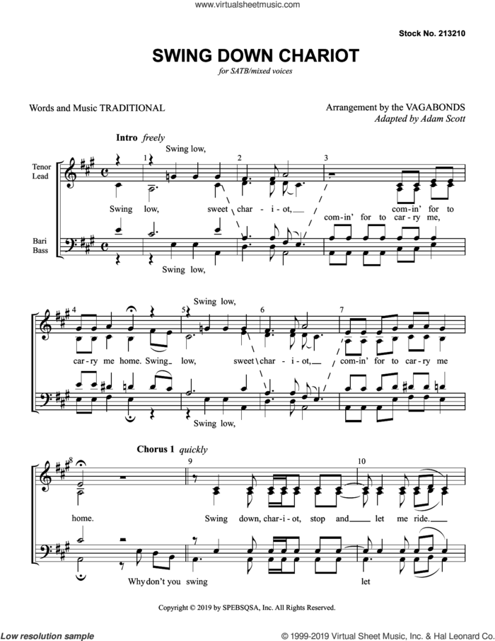 Swing Down Chariot sheet music for choir (SATB: soprano, alto, tenor, bass) by The Vagabonds and Miscellaneous, intermediate skill level