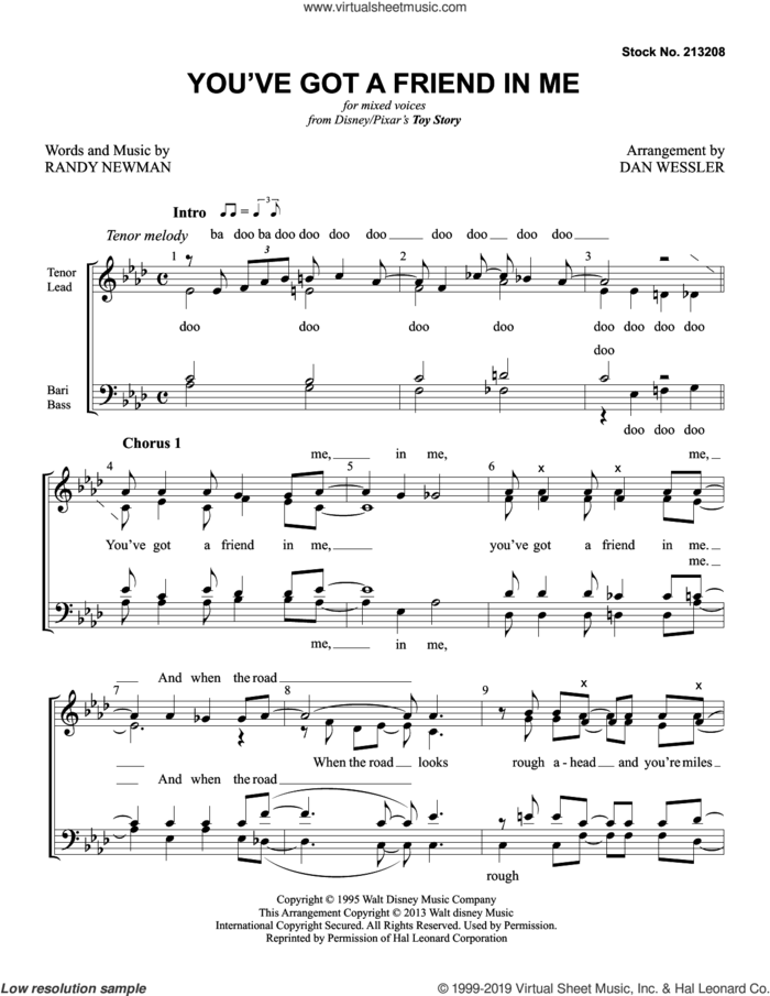 You've Got A Friend In Me (from Toy Story) (arr. Dan Wessler) sheet music for choir (SATB: soprano, alto, tenor, bass) by Randy Newman and Dan Wessler, intermediate skill level