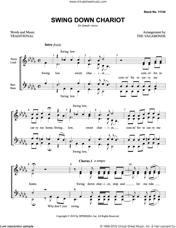 Swing Down Chariot sheet music for choir (SSA: soprano, alto) by The Vagabonds and Miscellaneous, intermediate skill level