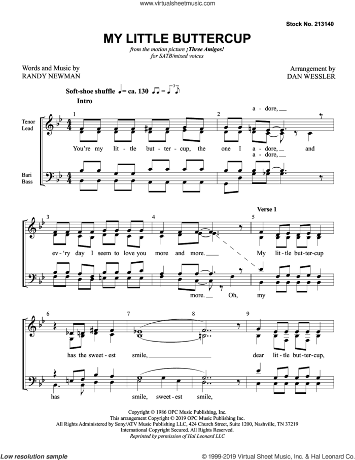 My Little Buttercup (arr. Dan Wessler) sheet music for choir (SATB: soprano, alto, tenor, bass) by Randy Newman and Dan Wessler, intermediate skill level