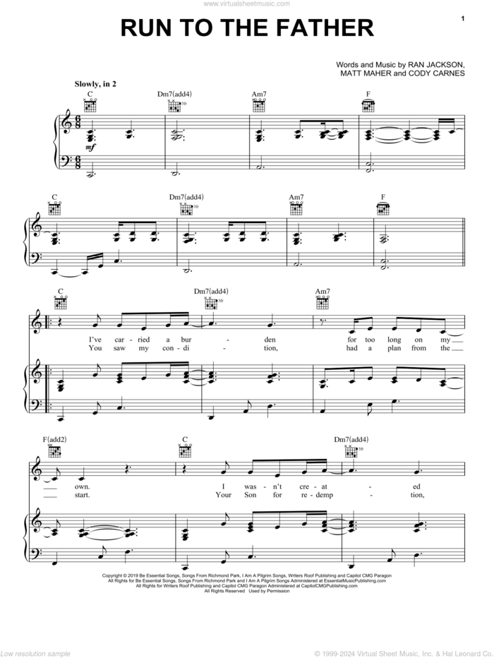 Run To The Father sheet music for voice, piano or guitar by Cody Carnes, Matt Maher and Ran Jackson, intermediate skill level