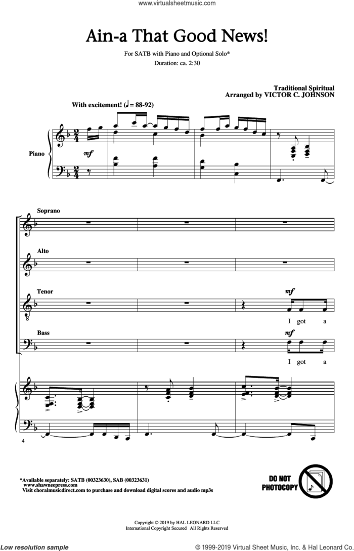 Ain'a That Good News! (arr. Victor C. Johnson) sheet music for choir (SATB: soprano, alto, tenor, bass)  and Victor Johnson, intermediate skill level