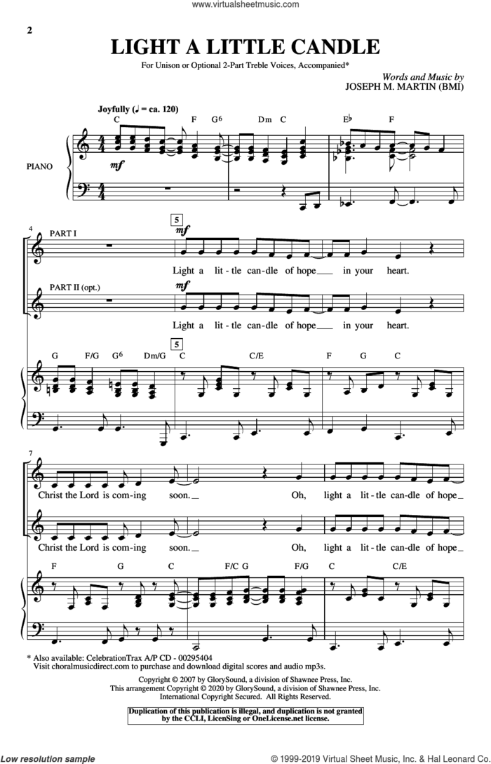 Light A Little Candle sheet music for choir (Unison) by Joseph M. Martin, intermediate skill level