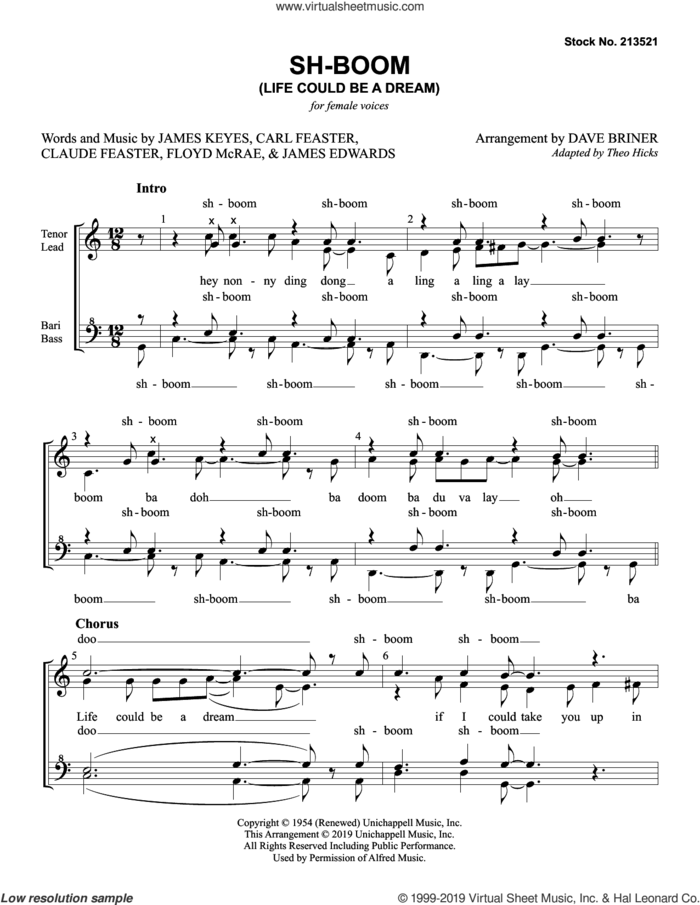 Sh-Boom (Life Could Be A Dream) (arr. Dave Briner) sheet music for choir (SSAA: soprano, alto) by The Crew-Cuts, Dave Briner, Theo Hicks, Carl Feaster, Claude Feaster, Floyd McRae, James Edwards and James Keyes, intermediate skill level