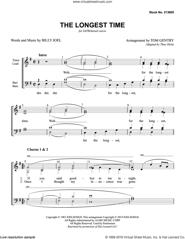 The Longest Time (arr. Tom Gentry) sheet music for choir (SATB: soprano, alto, tenor, bass) by Billy Joel and Tom Gentry, intermediate skill level