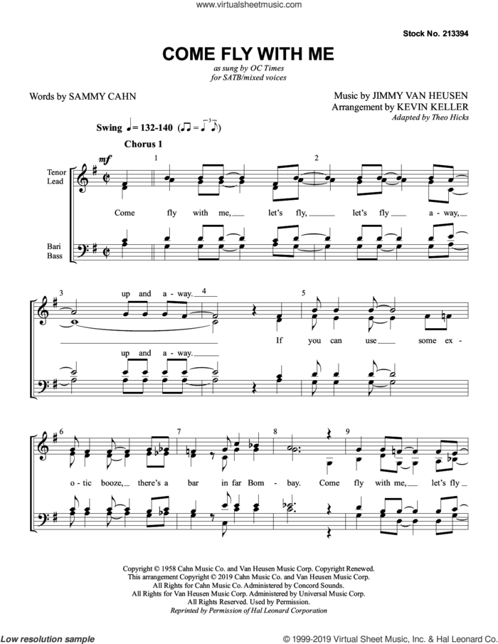 Come Fly With Me (arr. Kevin Keller) sheet music for choir (SATB: soprano, alto, tenor, bass) by OC Times, Kevin Keller, Jimmy Van Heusen and Sammy Cahn, intermediate skill level