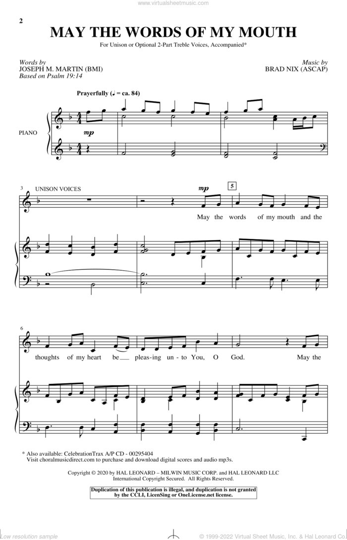 May The Words Of My Mouth sheet music for choir (Unison) by Brad Nix, Joseph M. Martin and Joseph M. Martin and Brad Nix, intermediate skill level