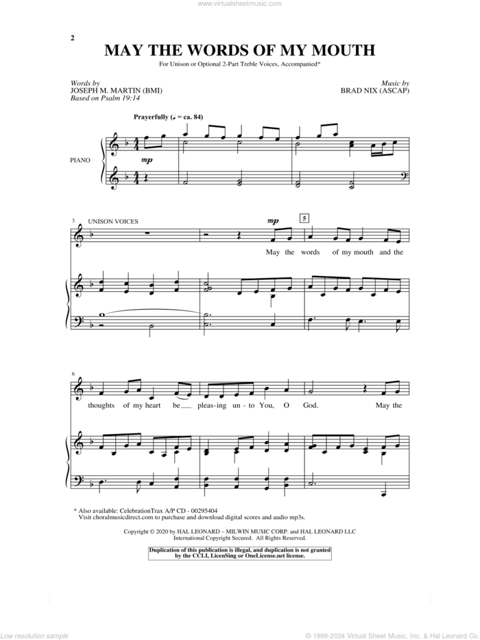 May The Words Of My Mouth sheet music for choir (Unison) by Brad Nix, Joseph M. Martin and Joseph M. Martin and Brad Nix, intermediate skill level