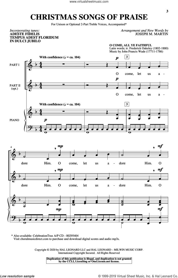 Christmas Songs Of Praise (arr. Joseph M. Martin) sheet music for choir (Unison)  and Joseph M. Martin, intermediate skill level