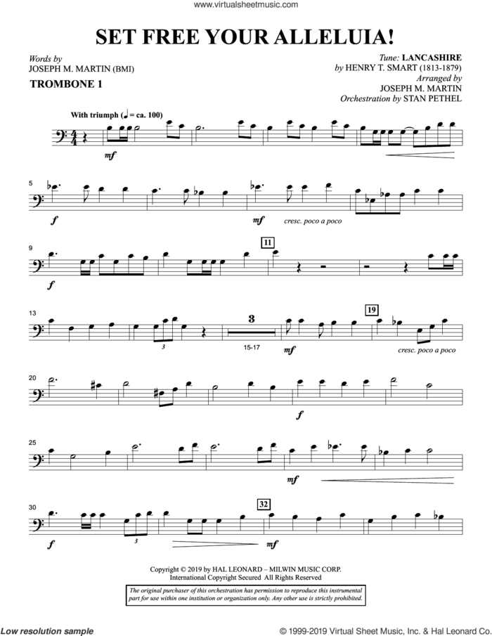 Set Free Your Alleluia! sheet music for orchestra/band (trombone 1) by Joseph M. Martin, intermediate skill level