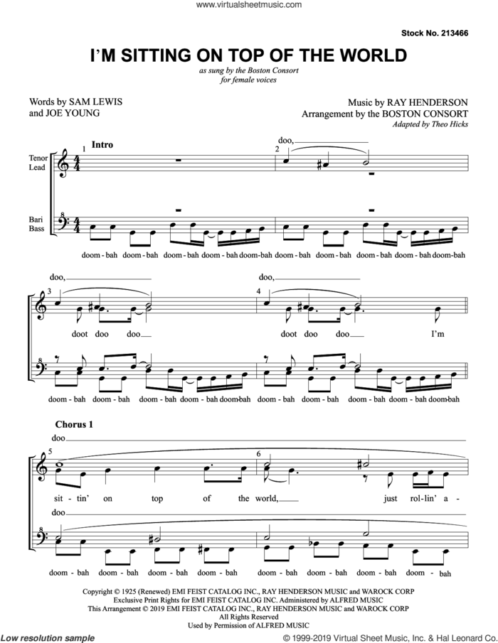 I'm Sitting On Top Of The World (arr. Boston Consort) sheet music for choir (SSAA: soprano, alto) by Boston Consort, Joe Young, Ray Henderson and Sam Lewis, intermediate skill level