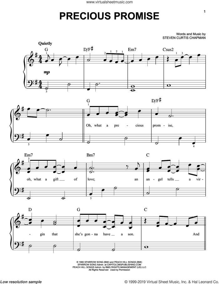 Precious Promise, (easy) sheet music for piano solo by Steven Curtis Chapman, easy skill level