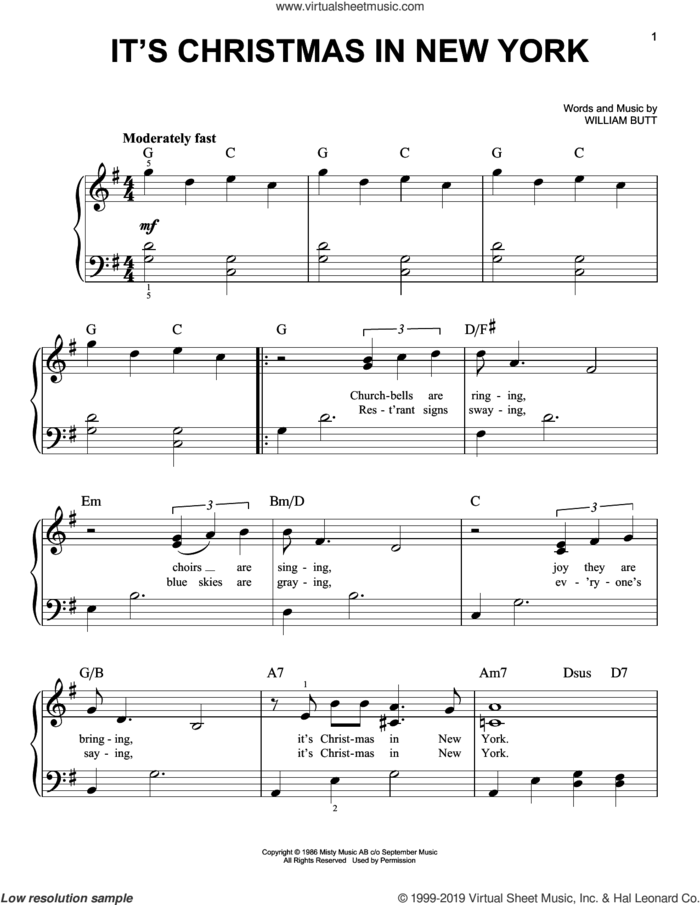 It's Christmas In New York sheet music for piano solo by William Butt, easy skill level
