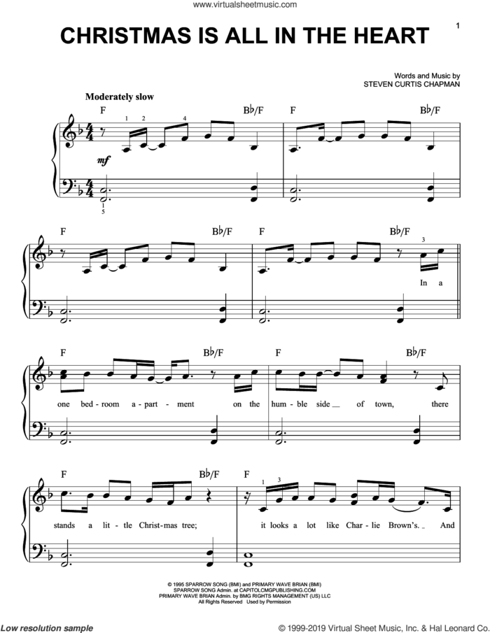 Christmas Is All In The Heart, (easy) sheet music for piano solo by Steven Curtis Chapman, easy skill level