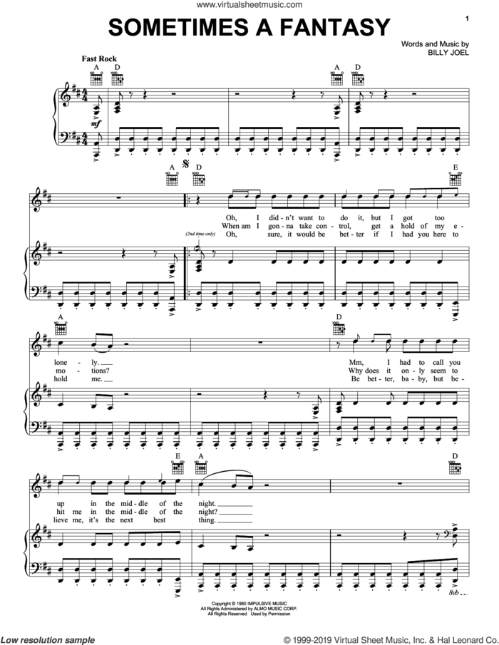 Sometimes A Fantasy sheet music for voice, piano or guitar by Billy Joel and David Rosenthal, intermediate skill level