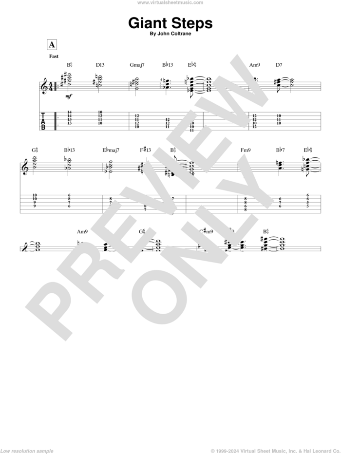 Giant Steps sheet music for guitar solo by John Coltrane, intermediate skill level